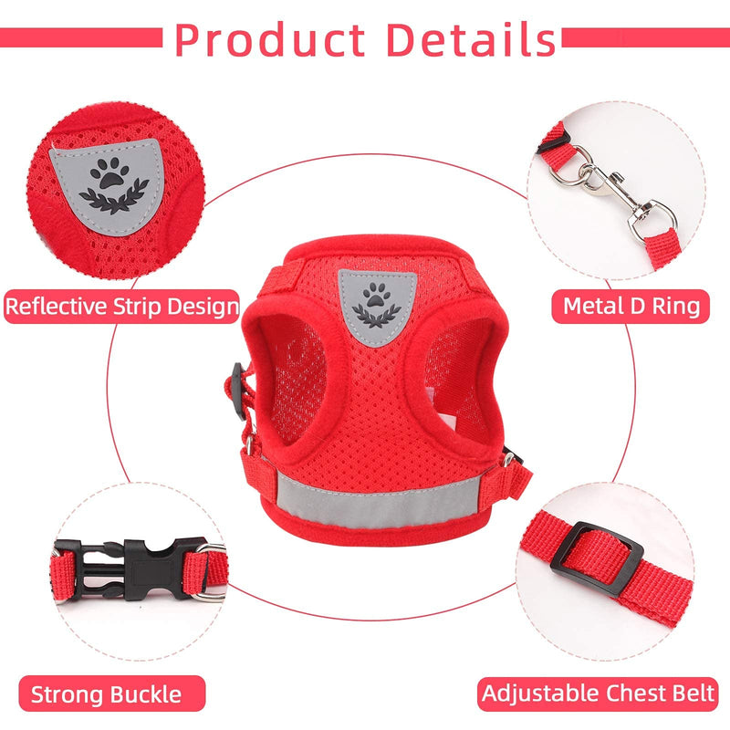 Cat Vest Harness and Small Dog Vest Harness for Walking, All Weather Mesh Harness, Cat Vest Harness with Reflective Strap, Step in Adjustable Harness for Small Cats (Red, XS) Red X-Small (Chest: 8"-9") - BeesActive Australia