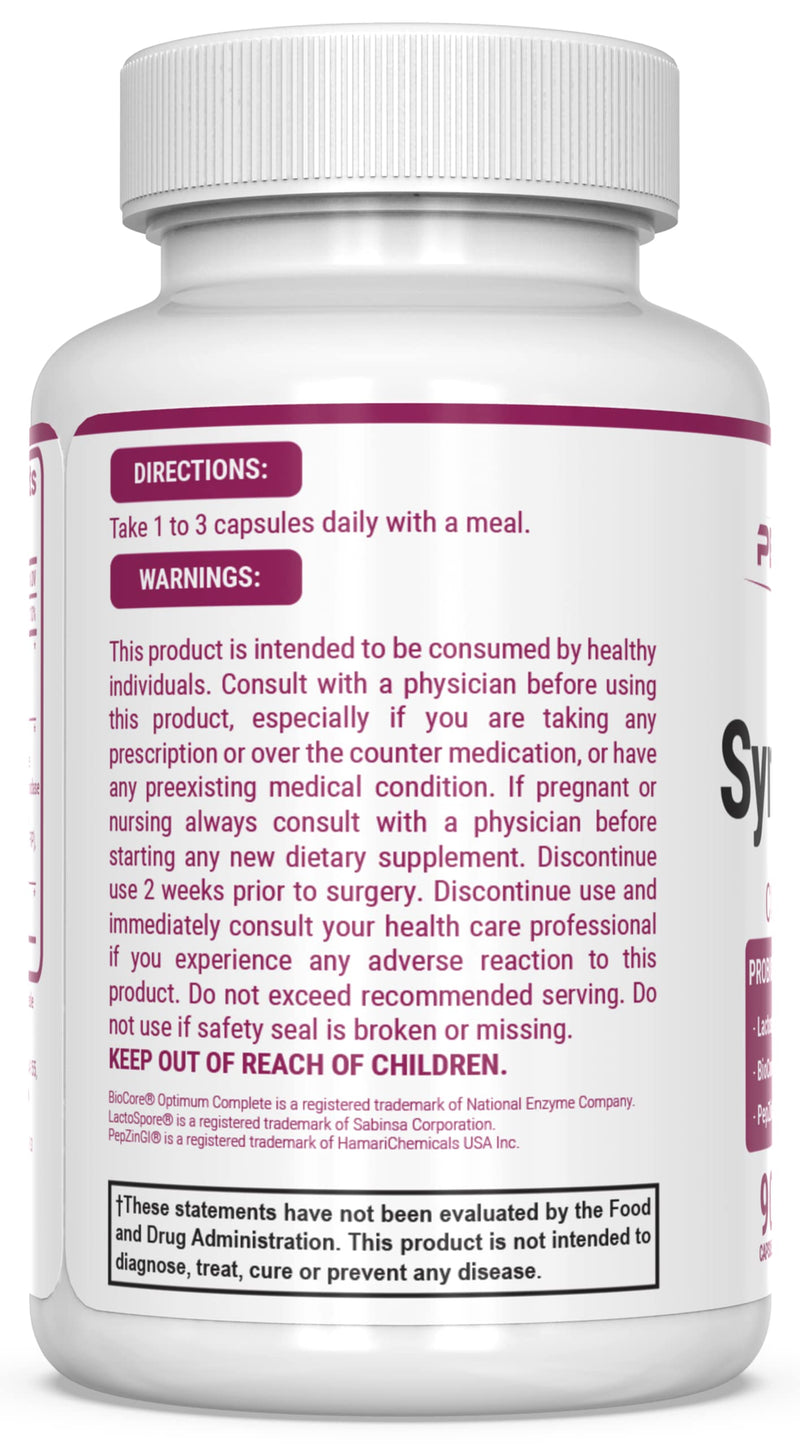 PEScience Symbiont-GI Gut Health Capsules, 90 Capsules, 30 Day Supply | Zinc Carnosine Pepzin GI, Shelf Stable Probiotic, Digestive Enzymes, Slippery Elm Bark