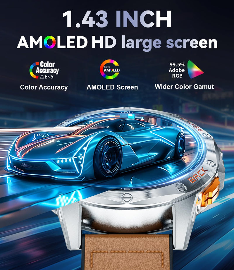 LIGE DM1 GPS Military Smart Watch for Men, 100+ Sports Modes Fitness Tracker, LED Flashlight/Compass/45 Days Battery/IP68 Waterproof 1.43'' AMOLED Always on Display Smartwatch for Android iOS, Sliver DM1-D1-US