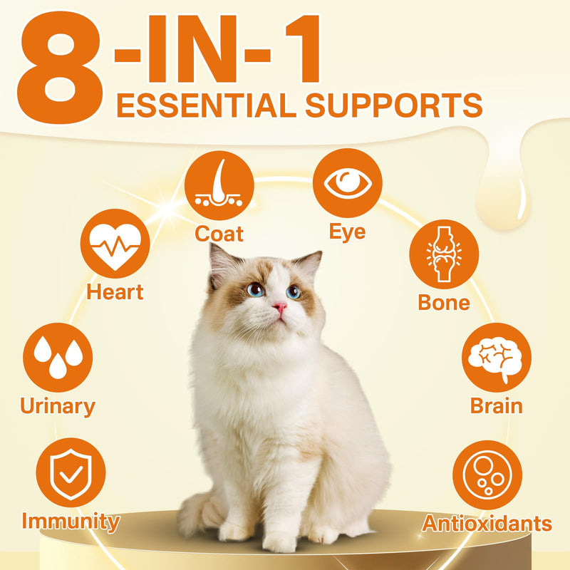 Puyrzoe Lysine for Cats Drops + Cat Vitamins Chews – Respiratory & Immune Support + 8-in-1 Daily Nutrition – Liquid Lysine 60ml + 500 Multivitamin Chews with Taurine, Vitamins & Minerals