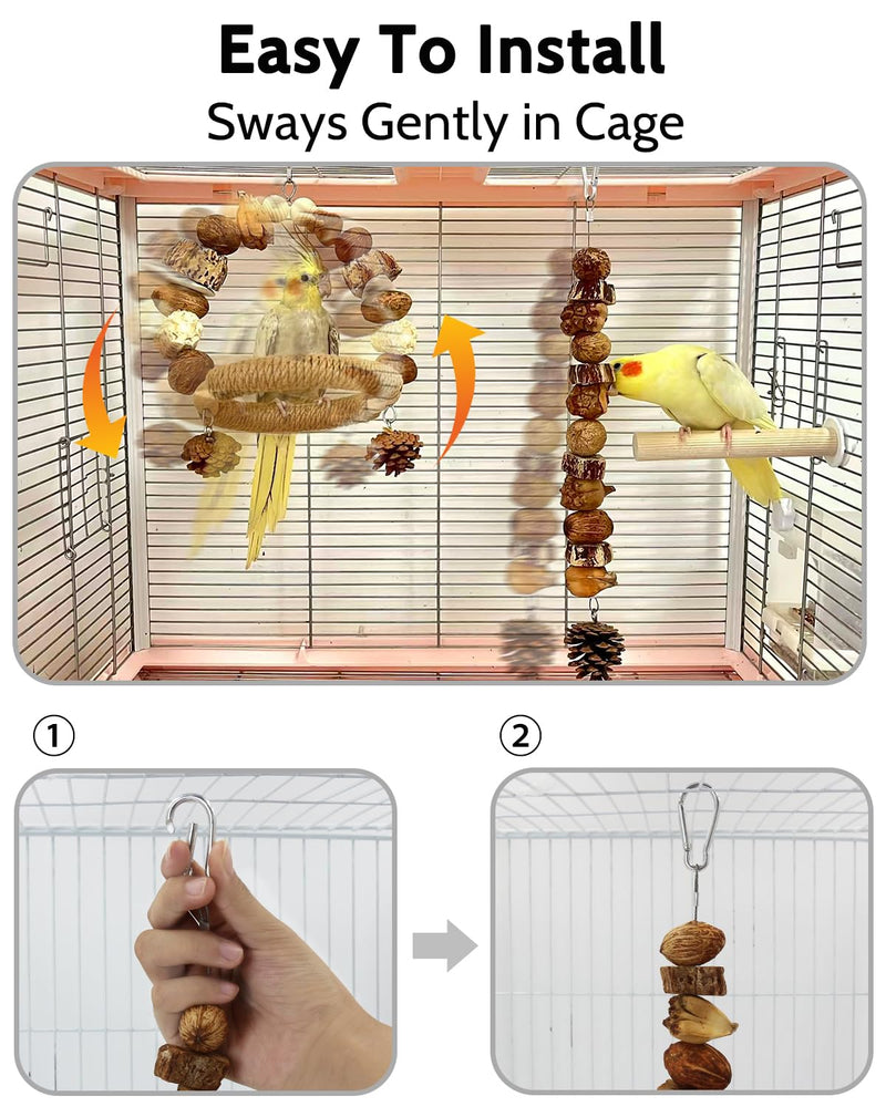 2 Pack All Natural Bird Chew Toys & 2Pcs Natural Bird Chew Swing Toys, Beak Grinding & Sisal Claw Care Toys for Small Medium Birds - BeesActive Australia