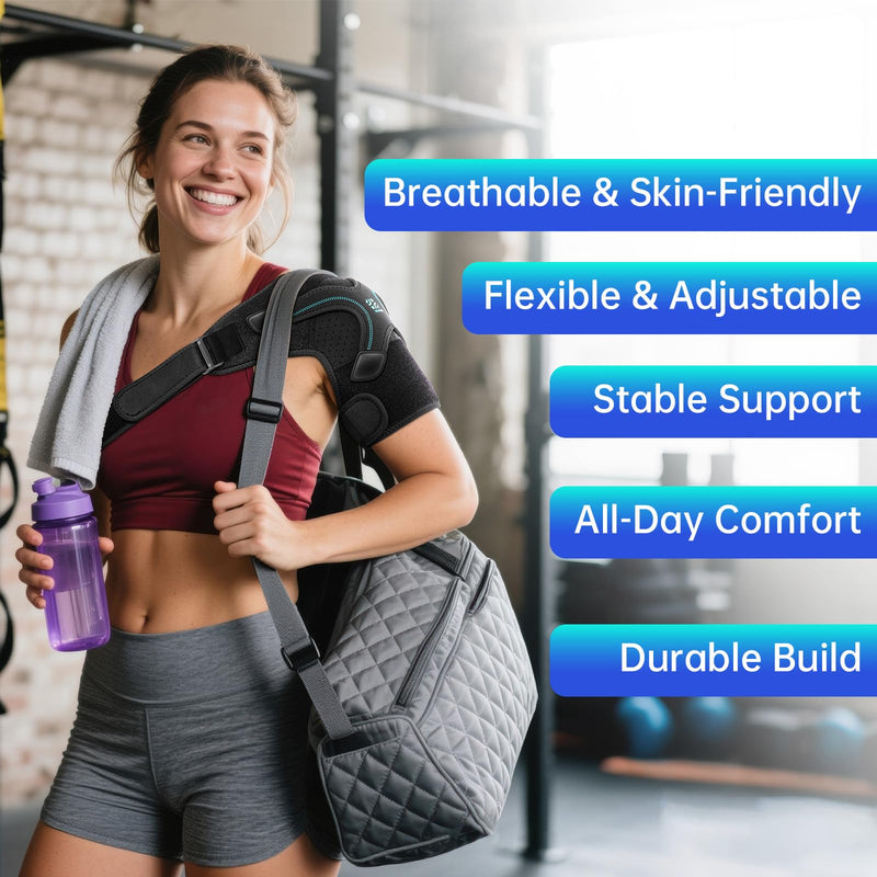 Shoulder Brace, Rotator Cuff Support and Arm Sling for Pain Relief & Injury Recovery, Breathable Compression Sleeve for Strain & Dislocation Prevention, Adjustable for Left and Right Arm, Men & Women - BeesActive Australia