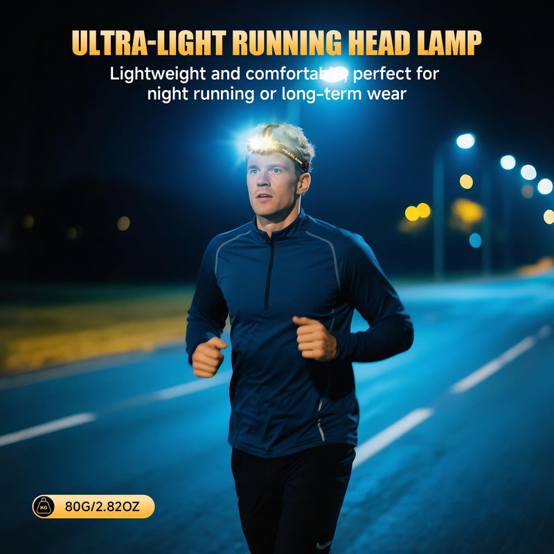 Rechargeable LED Headlamp 3 Pack, High Lumen Super Bright Head Lamp with Red Light, Motion Sensor, 5 Modes, 90° Adjustable, Waterproof Lightweight Headlamps for Adult Running, Camping, Hiking