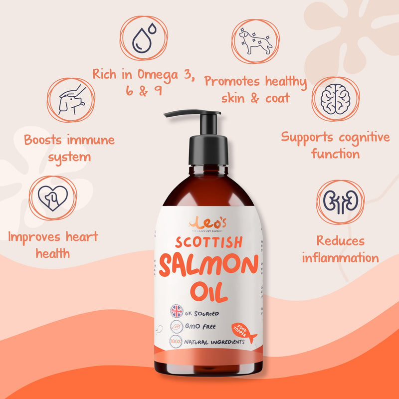 Leo's Salmon Oil for Dogs and Cats | Premium 100% Natural Food Topper Fish Oil for Dogs and Cats | 300ml Enhances Coat Shine, Joint & Brain Health, Itchy or Dry Skin, and Dandruff Hair Treatment