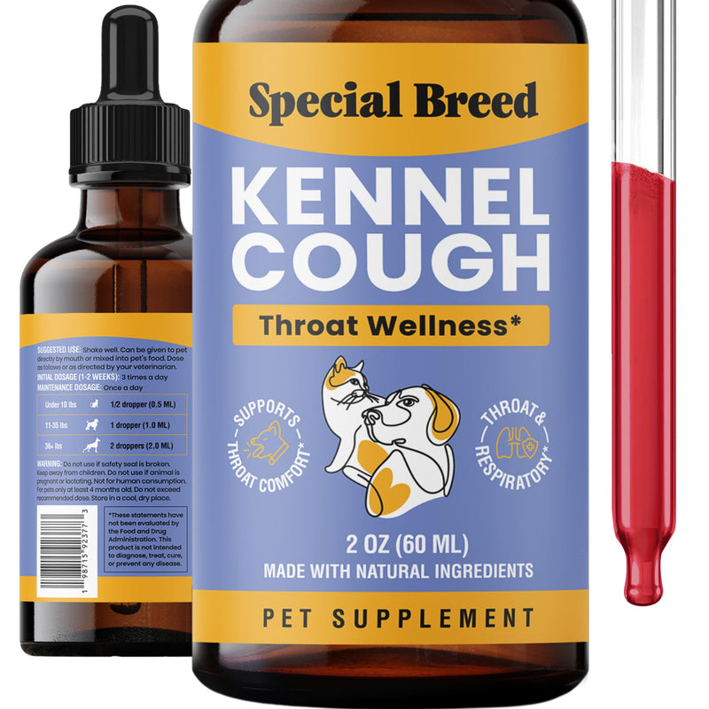 Kennel Cough Support for Dogs & Cats – Helps with Dry, Wet & Barking Cough – Herbal Pet Respiratory & Throat Support, Supports Breathing & Clear Airways – Natural Liquid Supplement – 2oz 2 Ounce