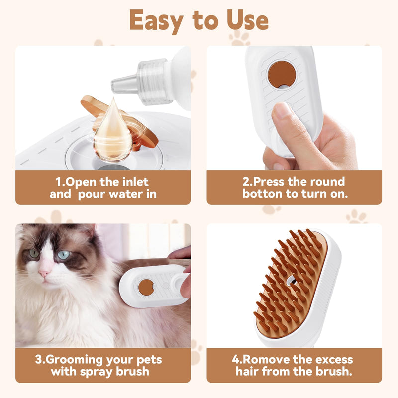 Cat Steam Brush for Shedding, 3 in 1 Cat Steamy Brush Cleanser with Foldable Handle, Pet Spa Brush for Cats Dogs, Spritz Defur Comb for Cats, Steam Brush for Cats, Pet Spray Hair Removal Comb white - BeesActive Australia