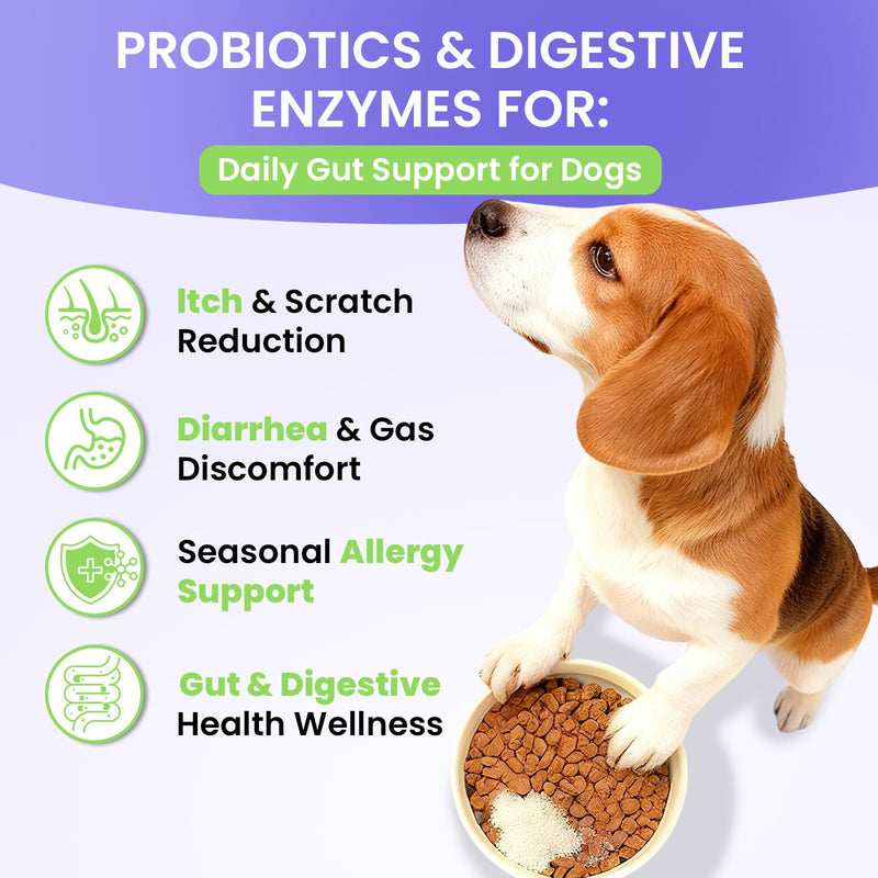Probiotic Powder for Dogs Travel Set, Dog Probiotics for Digestive Health, Itchy Skin, Immune Health, Gas Relief & Diarrhea for All Ages & Breeds, Duck Flavored Single Serve Packets, 60 Ct