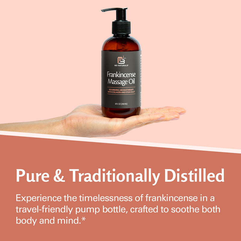 Frankincense Essential Massage Oil for Scars, Stretch Marks & Fine Lines, Firming, Hydrating, Smoothing & Calming Formula with Collagen, Stem Cells, Lavender & Grapefruit, 8 fl oz, by M3 Frankincense Massage Oil 8 fl oz
