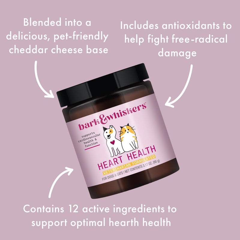 Bark & Whiskers Heart Health for Dogs & Cats, 3.17 oz. (90g), 90 Scoops, Cheddar Cheese Flavor, Supports Cardiovascular Health and Function, Veterinarian Formulated, Non-GMO, Dr. Mercola - PawsPlanet Australia