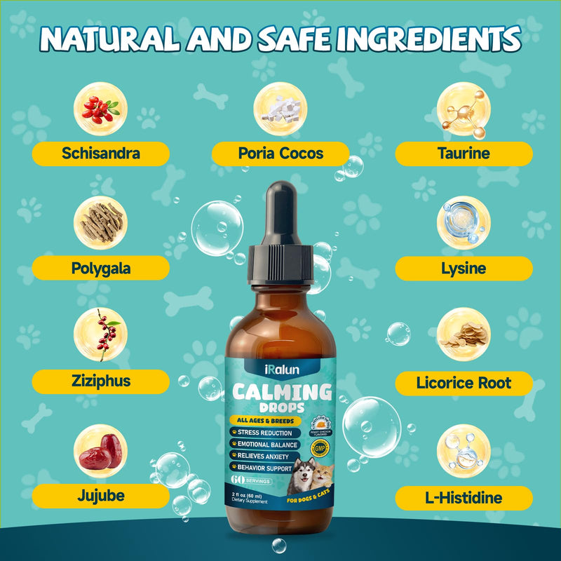 2 Pack Calming Drops for Dogs & Cats - Cat Calming Drops for Stress & Anxiety Relief with Schisandra, Dogs Calming for Travel, Vet Visits, Separation Anxiety, Storms, Fireworks - Chicken Flavor