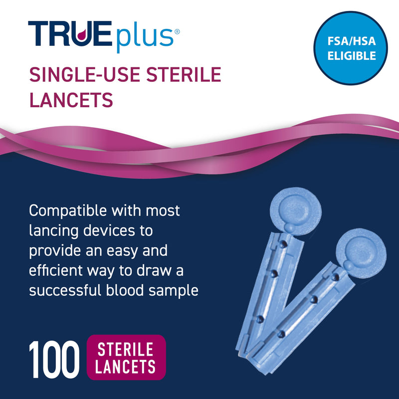 TRUE METRIX Glucose Test Strips 100 Count, TRUEplus 30G Lancets 100 Count 100 Test Strips + 100 Lancets