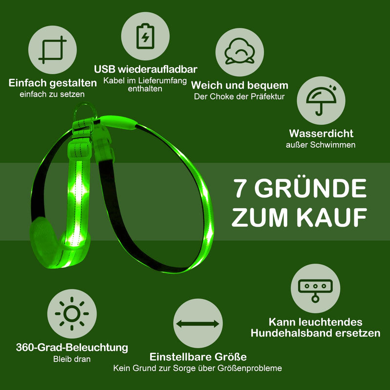 KOSKILL LED Dog Harness Rechargeable Illuminated Dog Harness Glows in the Dark LED Dog Vest Reflective Dog Lights for Night Walks Green L - BeesActive Australia