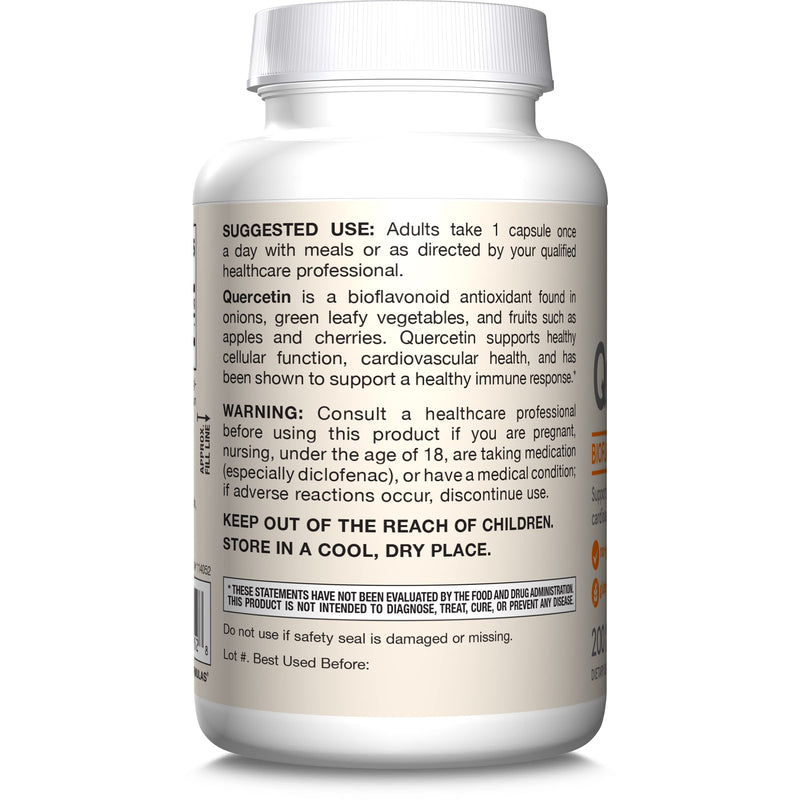 Jarrow Formulas Quercetin 500 mg - 200 Veggie Caps - Supports Antioxidant Status, Cardiovascular Health & Immune Health - 200 Servings Unflavored 200 Count (Pack of 1) - BeesActive Australia
