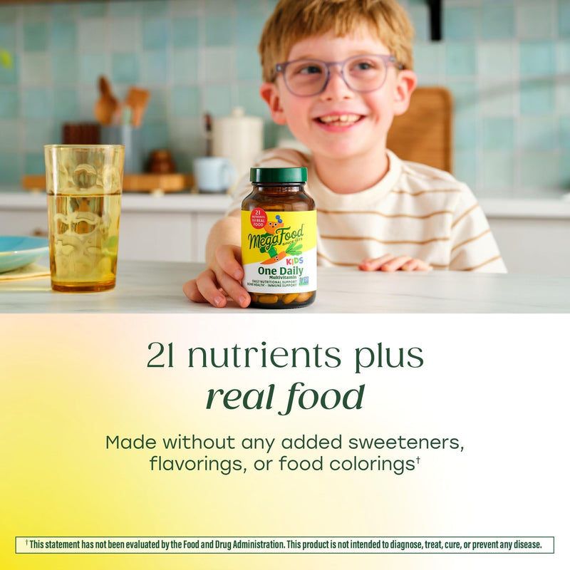 MegaFood Kids One Daily Multivitamin with 21 Key Nutrients, 60 Mini Tablets | Mini Multivitamin for Kids, Supports Immune, Cellular Energy, Teeth & Bone health, Non-GMO, Vegetarian, 60 Servings 60 Count (Pack of 1)