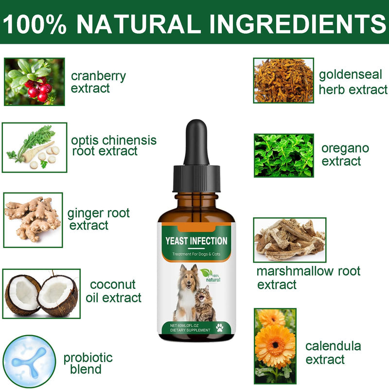 Yeast Infection Treatment for Dogs & Cats, Natural Support for Itchy Skin & Ear Infections, Relieves Itching, Irritation and Reduces Ear & Paw Inflammation
