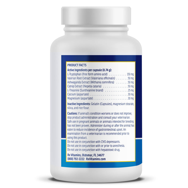 Rx Vitamins NutriCalm - Calming Care for Dogs with Valerian Root, Tryptophan, & Ashwagandha - Aids in Separation Anxiety Relief for Dogs and Stress Relief - Road Trip Essentials & Relaxant - 50ct New Label