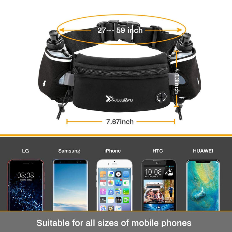 Number-one Running Belt with Water Bottles(2 x 175ML), Hydration Belt Waterproof Waist Pack Bag Fits iPhones Adjustable Sports Waist Pouch for Marathon Running Hiking Cycling Black