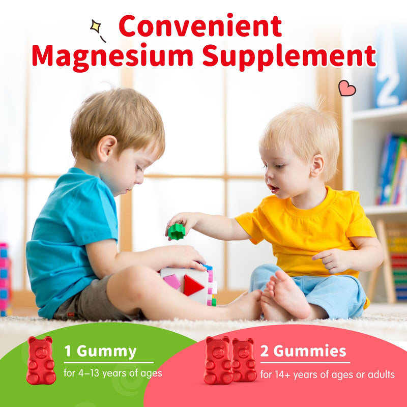 Kids Magnesium Glycinate Gummies, Magnesium Supplement with L-Theanine, Vitamin B6, D3 for Kids & Adults, Calm Magnesium for Sleep Relaxation,Brain,Bones,Sugar Free Strawberry 120ct 60 Count (Pack of 2)