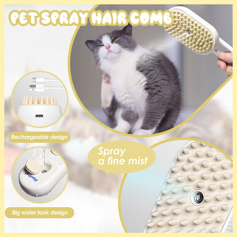 Pet Steam Brush for Cats and Dogs - Easy to Clean Grooming Tool for Pet Spa, Water Brush with Steam Technology - Perfect for Cat & Dog Hair Removal (O White) - BeesActive Australia