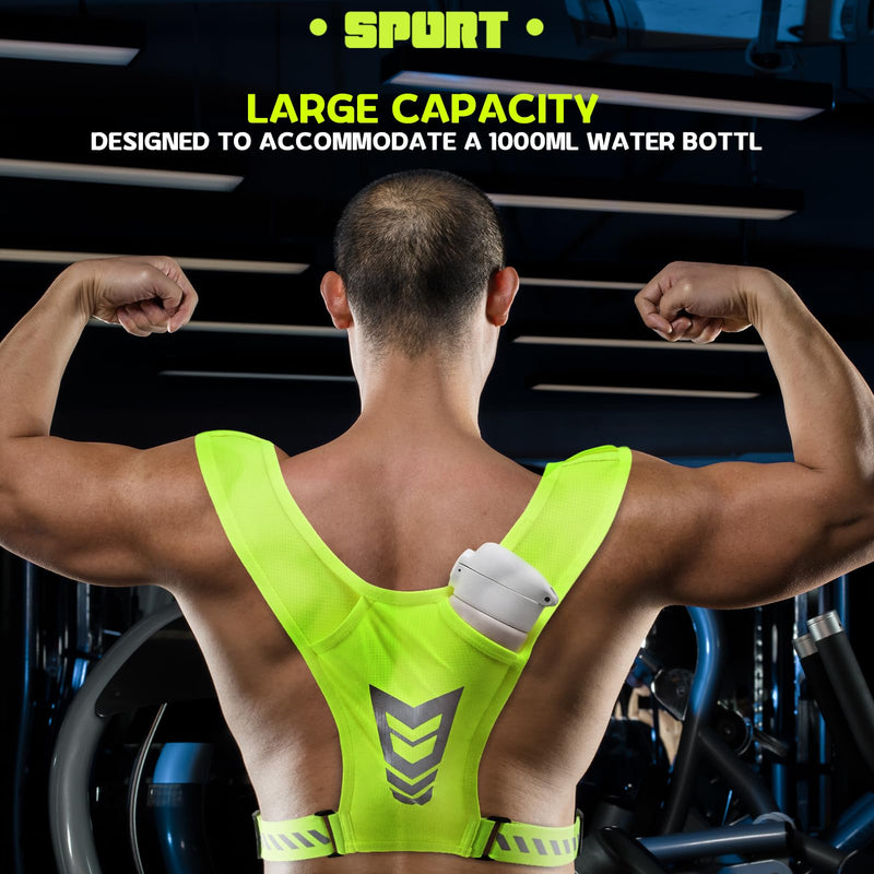 Reflective Vest Chest Phone Holder, Adjustable Hydration Training Workout Gear for Nighttime Running Biking Fluorescent green