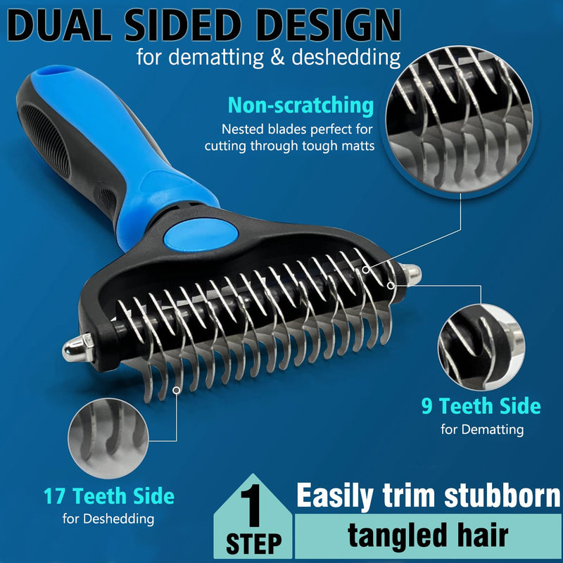 3PCS Dog Grooming Brush - Dog Brush for Shedding Massaging Bathing - Double Sided Shedding, Dematting Undercoat Rake - Self Cleaning Slicker Brush for Dogs and Cats with Long or Short Coats Grey-3Pcs - BeesActive Australia