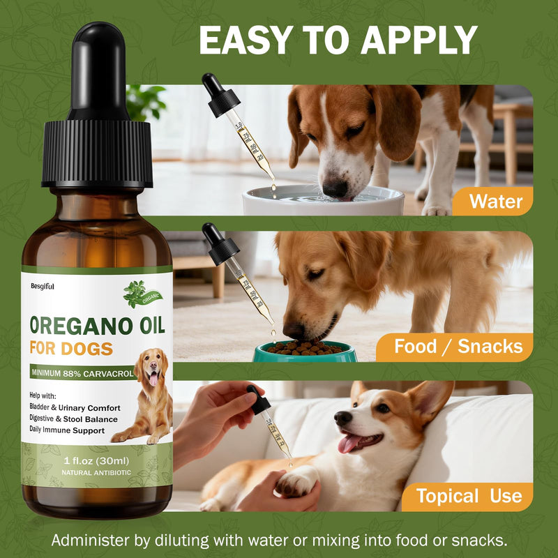 Wild Mediterranean Oregano Oil for Dogs, Promotes Bladder & Urinary Function, Gut Balance & Diarrhea Relief, Supports Immunity and Overall Health, Over 88% Carvacrol Organic Oregano Oil