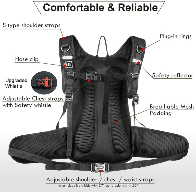 Hydration Pack, Insulated Hydration Backpack with 2L BPA Free Water Bladder and Storage, Hiking Backpack for Men, Women, Kids for Running, Cycling, Camping - Keep Liquid Cool up to 5 Hours Black