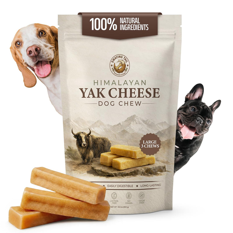 Himalayan Yak Cheese Dog Chew (Large, 3 Count) – 100% Natural, Long-Lasting Hard Treats for Super Chewers – Grain-Free, Lactose-Free, Odor-Free Incredibly Durable Churi Sticks for Dogs 1 Pound (Pack of 1)