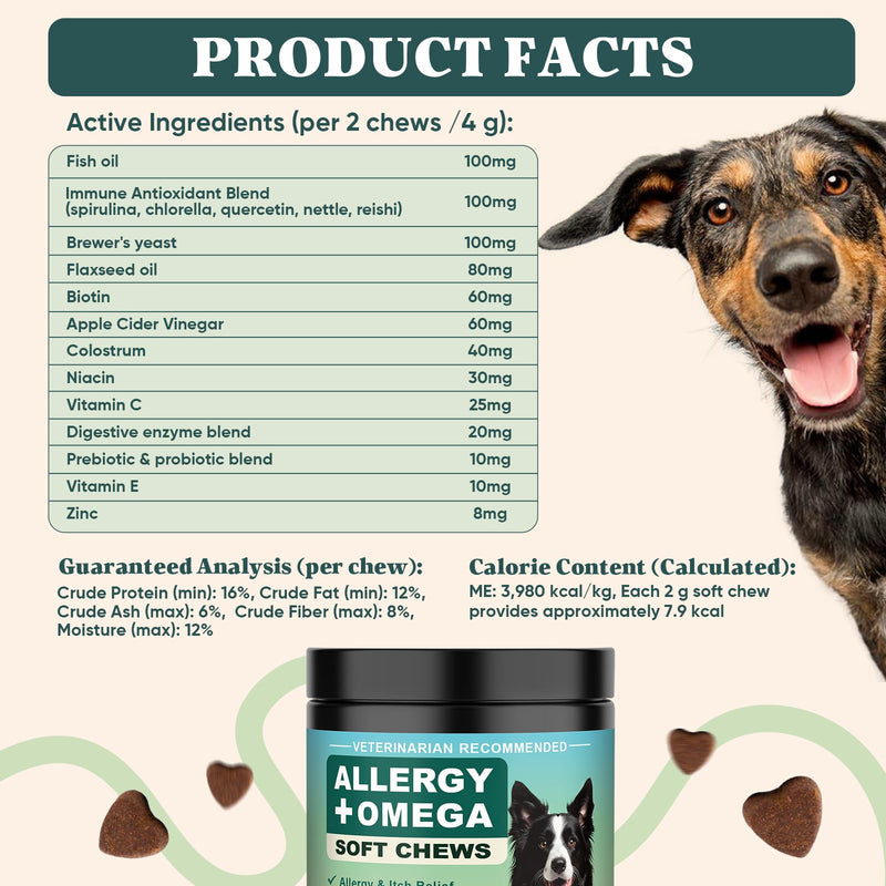 Dog Allergy Chews Omega 3 is Human,Itch Relief Multivitamin Medicine for Dogs Itching Skin Relief and Aller Immune Pet Allergy Dog Anti Itch Chews Coat Licking Supplements Pills Meds Medicine for Dogs Chicken