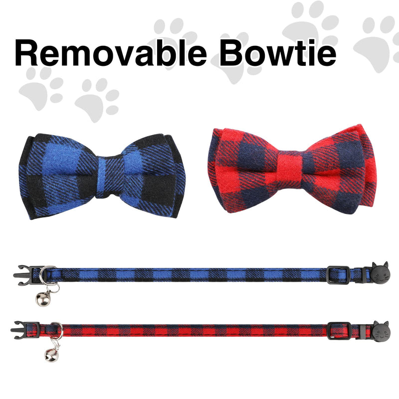 CIUJOY 2pcs cat collar with safety clasp and bell, adjustable from 7.8-10.2 inches, cat collar elastic, cat collars with bow tie for kittens - BeesActive Australia