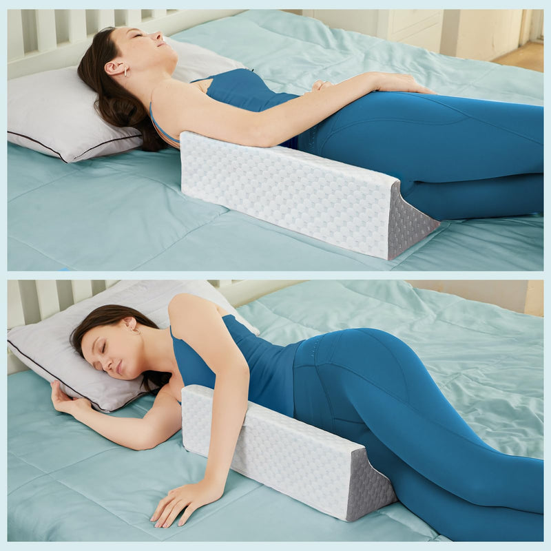 Side Wedge Pillow for Sleeping - Bed Wedge Pillow Body Positioner for Back Support, Suitable for Pregnancy/Postoperative Back Pain, Pillows for Side Sleeper White & Gray 20 Inch Length - BeesActive Australia