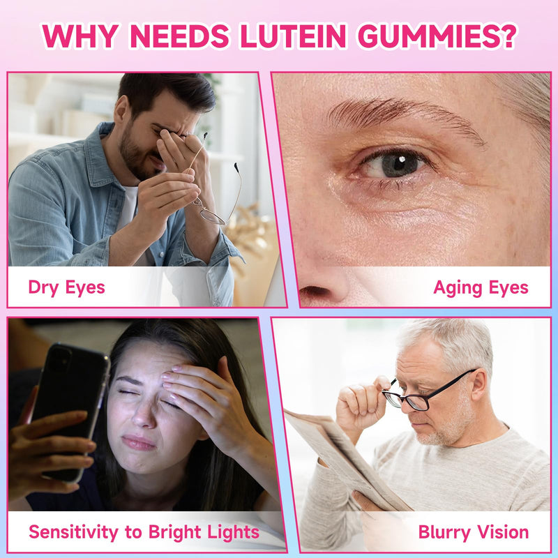 Lutein and Zeaxanthin Supplements, Lutein Gummies with Zeaxanthin,Vitamins A, C, E, Bilberry, Astaxanthin for Vision Health & Eye Strain, Sugar-Free/Vegan, Raspberry Flavor 120 Count 60 Count (Pack of 2)