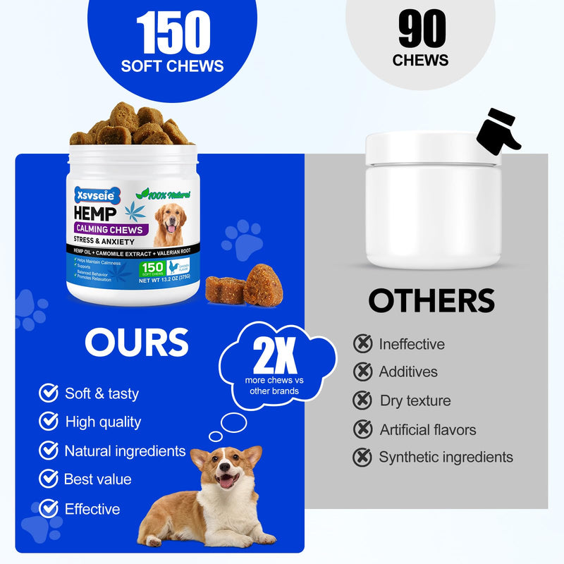 Dog Calming Treats for Anxiety Relief,150 Chicken Flavour Soft Chews for Dogs,Natural Stress Relief & Relaxation Support,Help Reduce Barking,Hyperactivity,Separation Anxiety & Sleep Aid for All Breeds