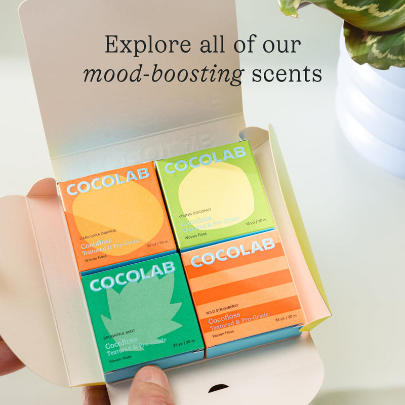 Cocofloss Expanding Woven Dental Floss by Cocolab, Waxed Tooth Floss for Daily Oral Care, Coconut Oil Infused, Vegan, for Adults and Kids, Strawberry Scent, 4 Pack 99 Foot (Pack of 4) - BeesActive Australia
