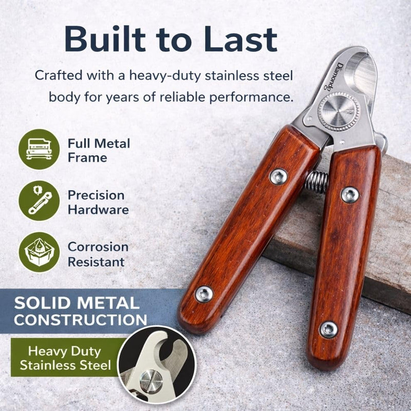 Diamondg Heavy Duty Dog Nail Clipper and Trimmer with Full Length Hardened Steel and Wooden Handle Brown
