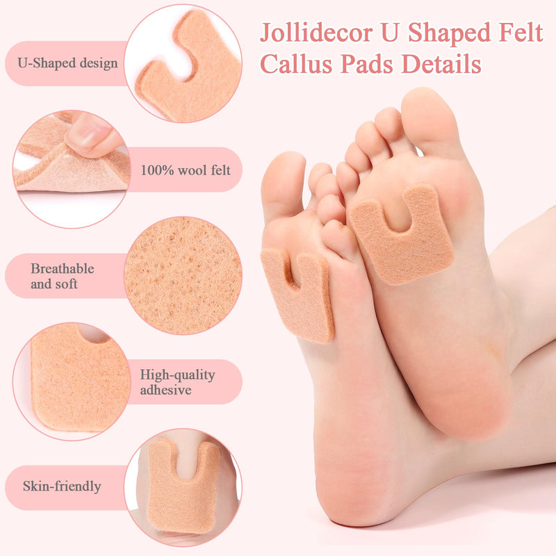 Jollidecor Callus Cushions U Shaped Felt Callus Pads Self Adhesive Foot Pads, 72Pcs Keep Calluses from Rubbing on Shoes Adhesive Pads for Men and Women, Brown 72pcs U-shape Beige - BeesActive Australia