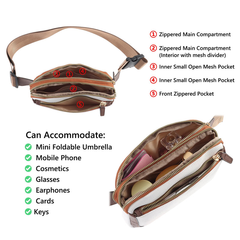 Ovida Leather Belt Bag for Women Fashion Fanny Packs Small Crossbody Waist Bag with Adjustable Strap for Travel Running Outdoor Hiking(Beige&Brown) Beige&Brown