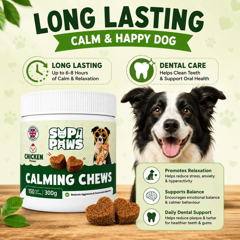 Calming Treats for Dogs, 150 Chews Calming Dog Treats, 100% Natural Ingredients Dogs Chews Reduce Stress, Aggression, Hyperactivity, Barking, Relief, Travel Issues Dog Snacks Chicken Flavor