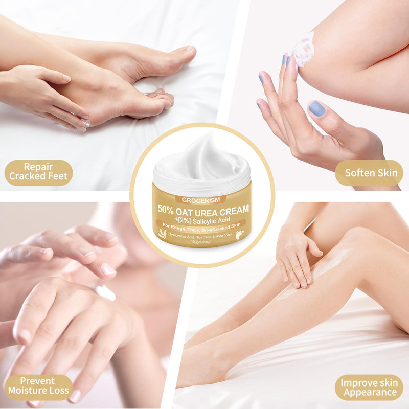 Urea Cream 50 Percent for Feet 10.58 oz with Oat and 2% Salicylic Acid, Foot & Hand Cream included Hyaluronic Acid, Tea Tree and Aloe Vera for Deep Moisturizing, Callus Removing (Upgraded Formula) Oat-Mild 10.58 Ounce (Pack of 1) - BeesActive Australia
