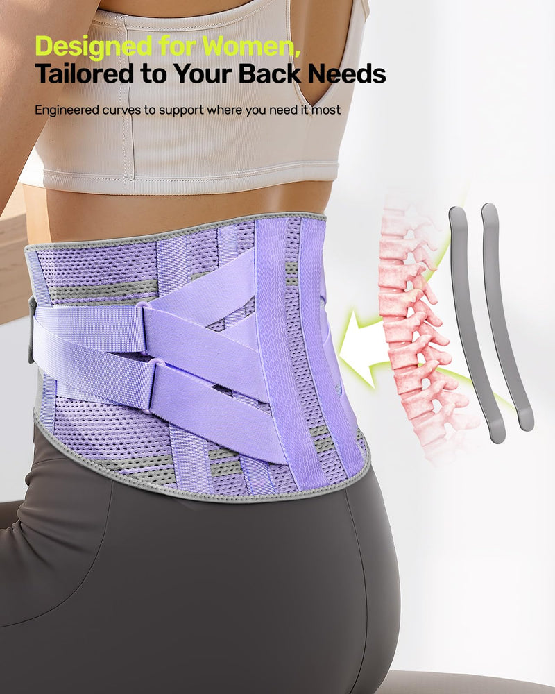 Rakiie Back Brace for Lower Back Pain Women with 9X Support System, Ergonomic Lumbar Support for Pain Relief, Breathable Mesh Design with 3D Silicone Pad for Sciatica, Sciatica,Purple Size L (Waist: 35.8"-43.7") Purple Large(Waist: 39.4"-45.3") - BeesActive Australia