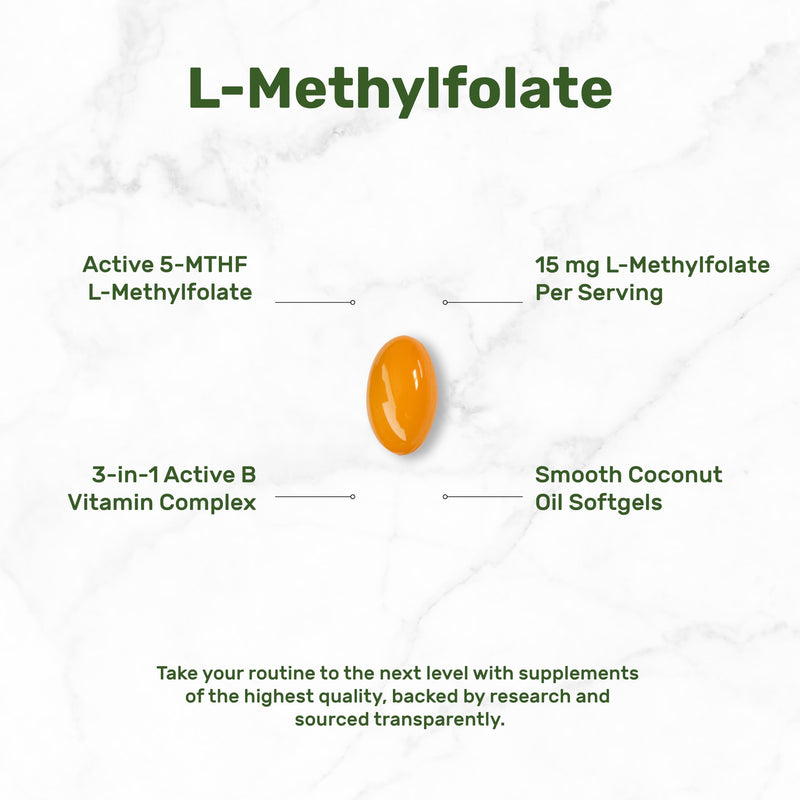 DEAL SUPPLEMENT L-Methylfolate 15 mg Per Serving, 120 Coconut Oil Softgels | 3-in-1 with Active 5-MTHF Methylated Vitamin B9, B6 & Methylated B12 | Active Folate Supplement | Non-GMO, Gluten Free
