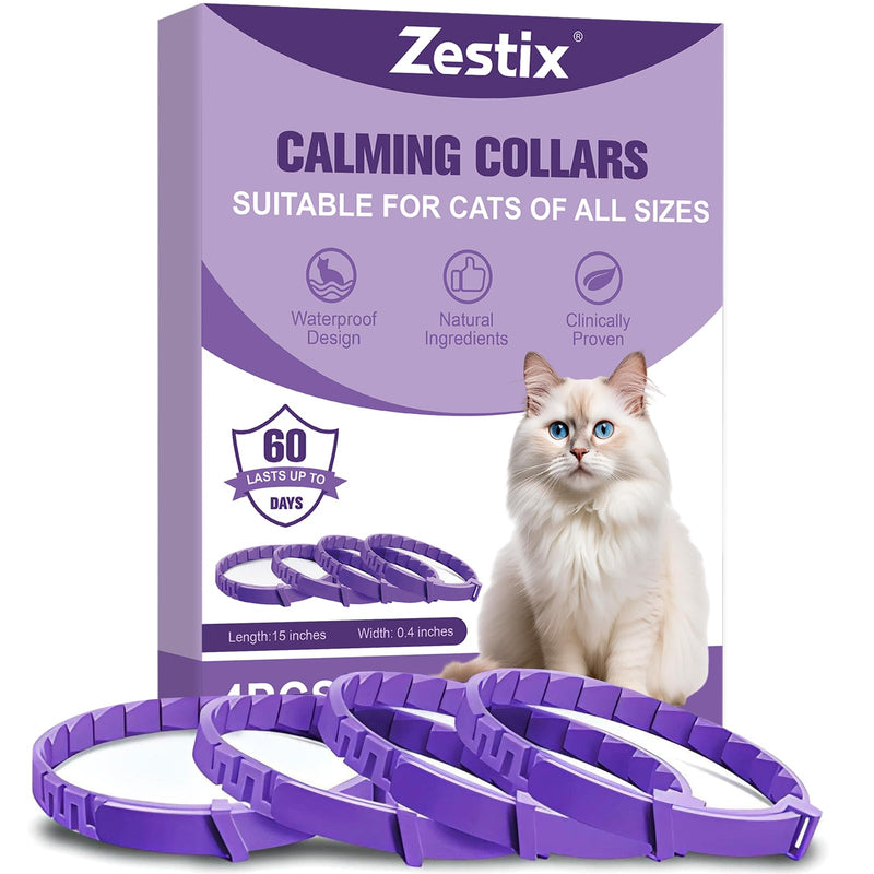 Cat Calming Collar with Pheromone & Lavender, Adjustable Waterproof Design, 30-Day Anxiety Relief, 4-Pack for Multi-Cat Stress & Travel L1