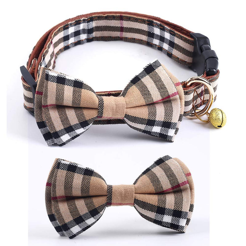 SuperBuddy Dog Collar, Adjustable Dog Collar with Bowtie, Pet Collar for Dog Soft Bowtie Dog Collars for Small Medium Large Pet S Beige - BeesActive Australia