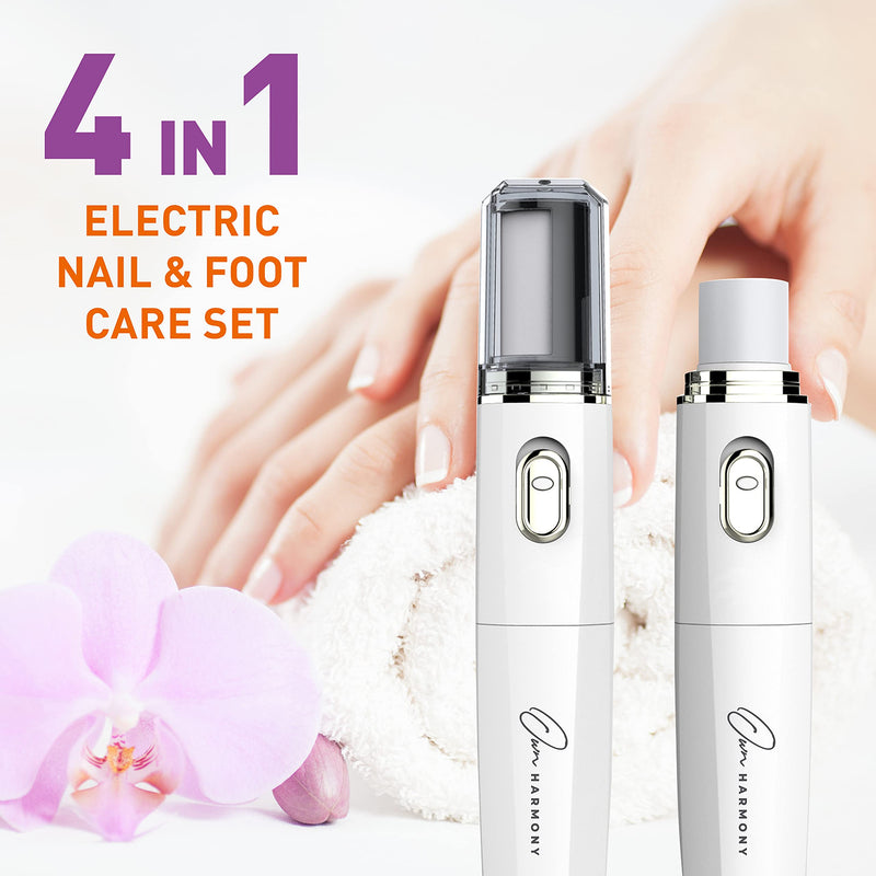 Own Harmony Electric Nail Buffer and Shine Kit for Natural Nails: Manicure Pedicure Tools with Callus Remover Foot Care, Best Electronic Mani Pedi Polisher Set to Buff, Polish, File Thick Toenails Ivory - BeesActive Australia
