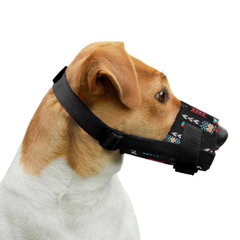 CollarDirect Dog Muzzle - Adjustable Soft Breathable Tribal Nylon Mouth Guard for Small Medium Large Dogs Anti Chewing Barking S Pattern 2 - BeesActive Australia