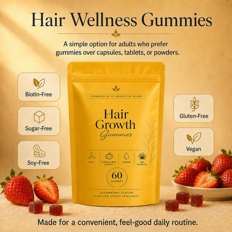 Hair Growth Vitamins for Women and Men, Biotin-Free Formula, 60 Count (1pc) | Hair Health Gummies With Pumpkin Seed Extract, Taurine, Saw Palmetto And Ashwagandha