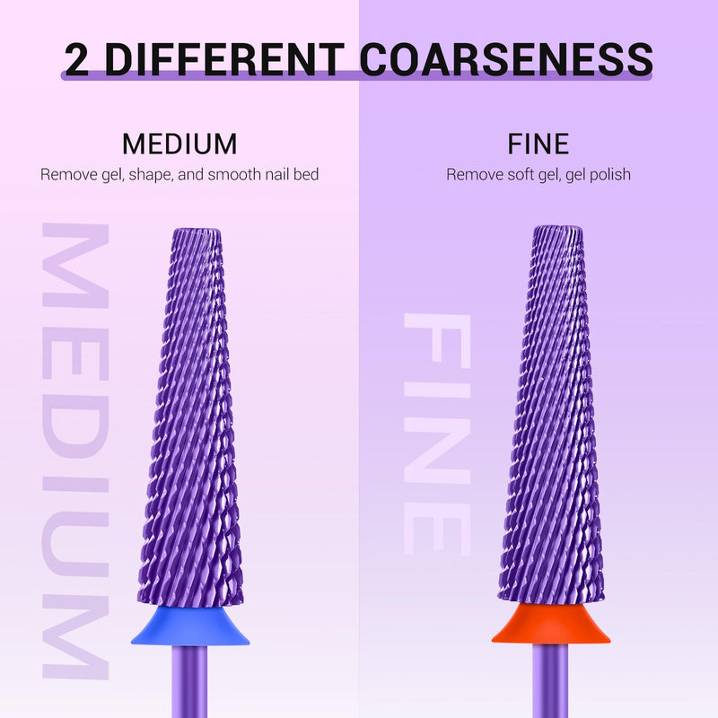 MelodySusie Super Long 5 in 1 Nail Drill Bits, 3/32'' Carbide Tungsten Bits, Suitable for Manicure Pedicure Cuticle Gel Polishing, Professional Advanced Bits, Purple, Series Bit-X, Medium Medium-M - BeesActive Australia