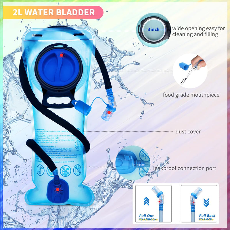 Hydration Backpack, Water Backpack with 2L Hydration Bladder, Rave Backpack Hydration Pack, Festival Essential for Raves, Hiking, Cycling, Climbing, Running, Outdoor, Camping and More Clear