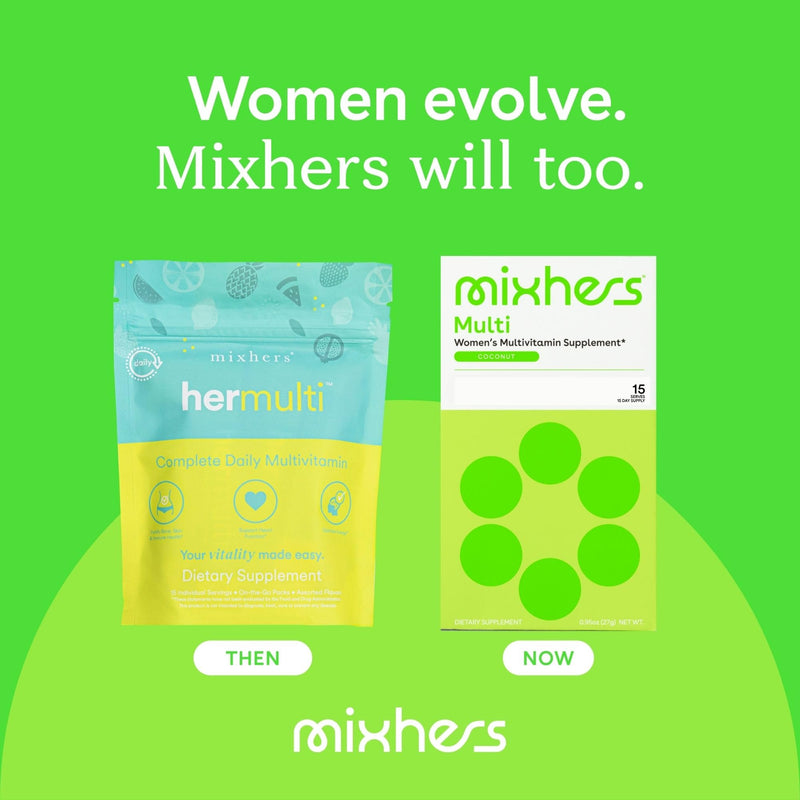 MIXHERS Multi - Women's Multivitamin Drink Mix - 15 Drink Packets - Coconut | Plant-based, gluten-free & sugar-free; vitamins A, C, D, E, K & B12; powder mix, stevia-sweetened