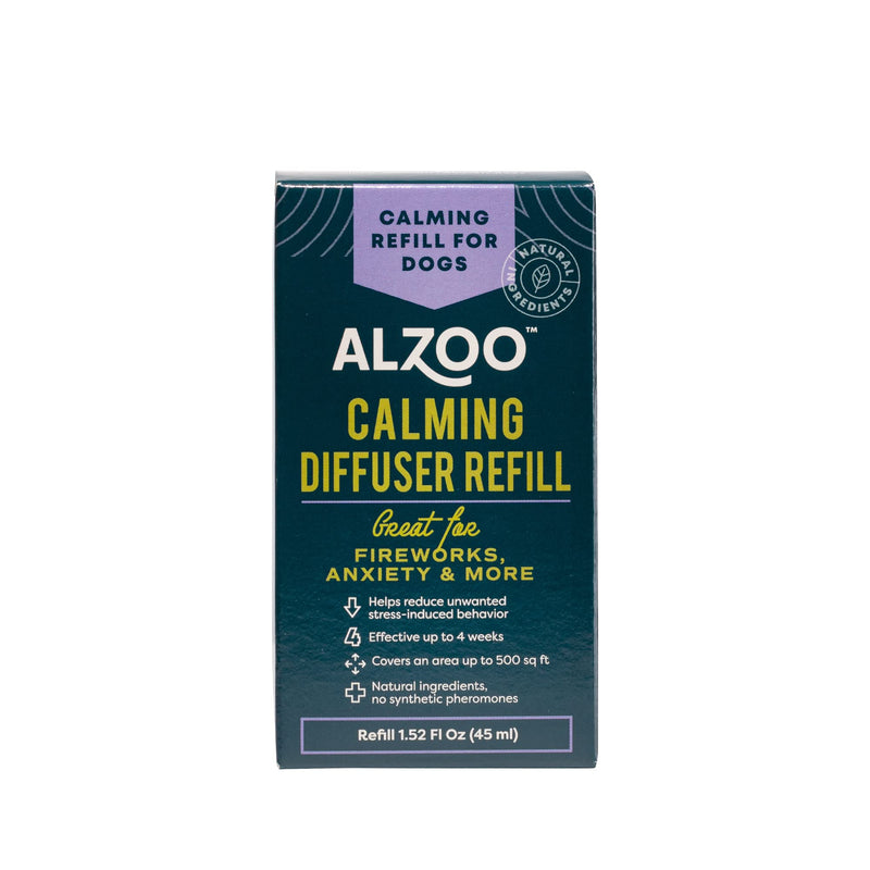 ALZOO Dog Calming Diffuser Refill - Anxiety & Stress Relief for Dogs, Made with All Valerian & Lavadin, Covers 500 Sq Ft, No Synthetic Pheromones, 4-Week Supply, Includes 1 Refill